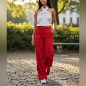 Alice + Olivia Red Women's Trouser Pants 6